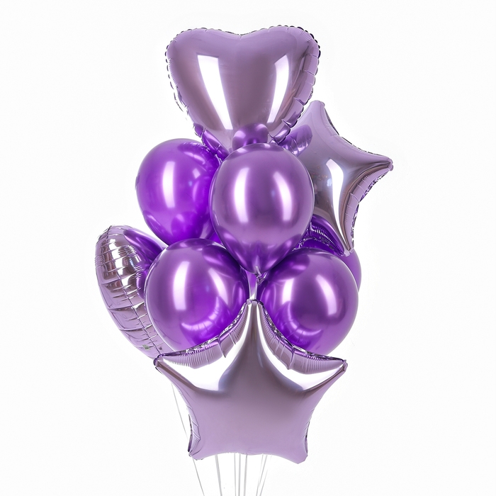 Набор шаров &laquo;Праздничный&raquo; фольга, латекс, цвет сиреневый, 10 шт.