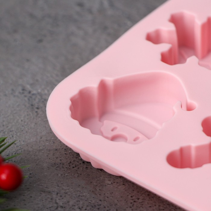 Форма для выпечки новогодняя Доляна «Новогодние подарки», силикон, 20×12,7×1,7 см, 14 ячеек, цвет розовый Форма для выпечки новогодняя Доляна «Новогодние подарки», силикон, 20×12,7×1,7 см, 14 ячеек, цвет розовый