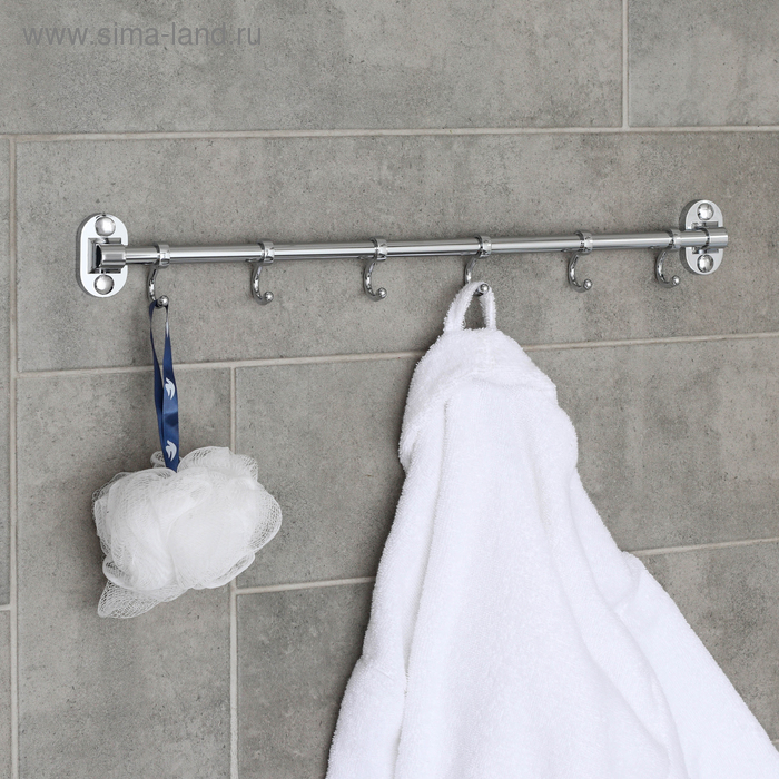 Крючок настенный на планке, двигающийся, Accoona А166-6, 6 шт, цвет хром Крючок настенный на планке, двигающийся, Accoona А166-6, 6 шт, цвет хром