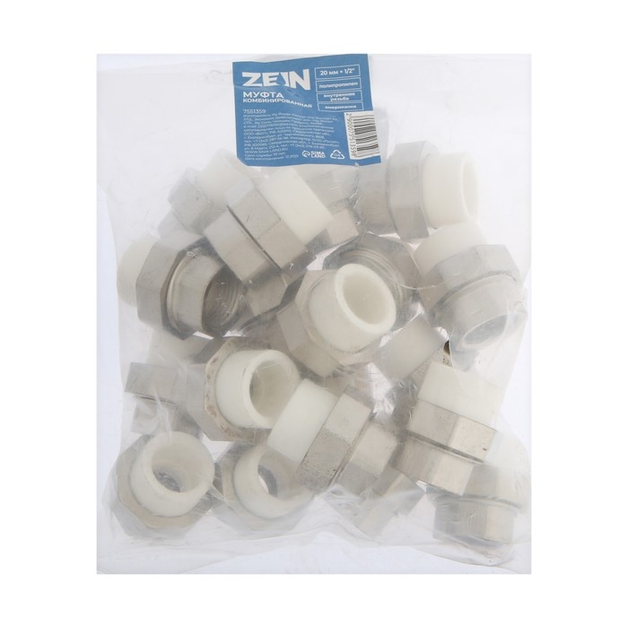 Муфта комбинированная ZEIN, полипропиленовая, американка, внутренняя резьба, d=20 мм х 1/2 Муфта комбинированная ZEIN, полипропиленовая, американка, внутренняя резьба, d=20 мм х 1/2"