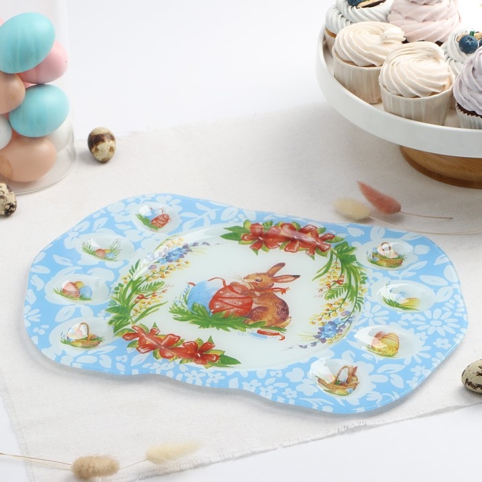 Подставка стеклянная для яиц Доляна «Праздничный кролик», 37×24,5 см, 8 ячеек Подставка стеклянная для яиц Доляна «Праздничный кролик», 37×24,5 см, 8 ячеек