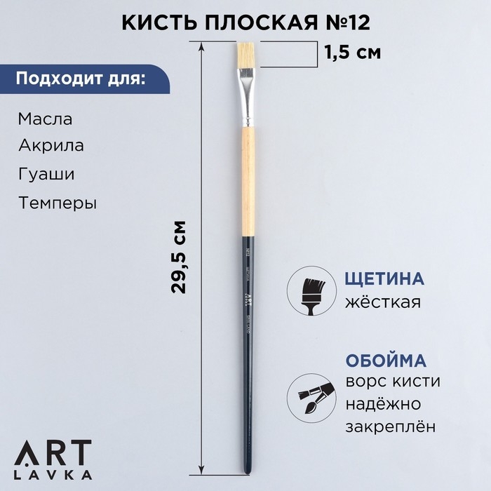 Кисть для рисования щетина плоская № 12 Кисть для рисования щетина плоская № 12