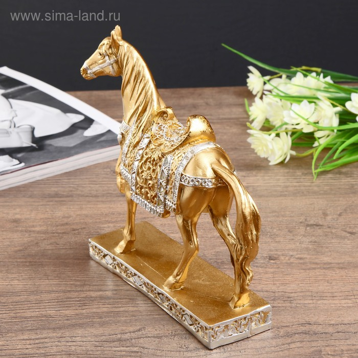 Сувенир полистоун Сувенир полистоун "Золотой конь - аллюр" 17,5х19,5х5,4 см
