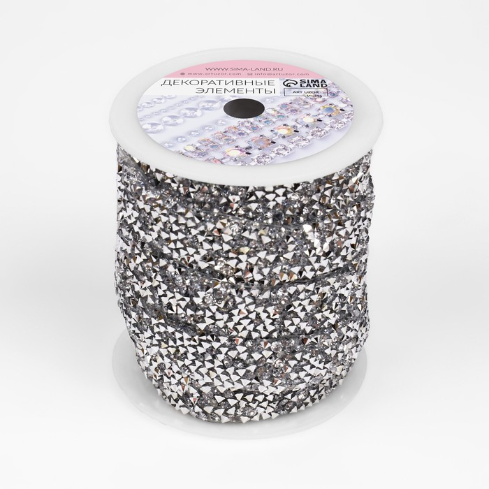 Стразы термоклеевые, ширина - 15 мм, 4,5 ± 0,5 м, цвет серебряный Стразы термоклеевые, ширина - 15 мм, 4,5 ± 0,5 м, цвет серебряный