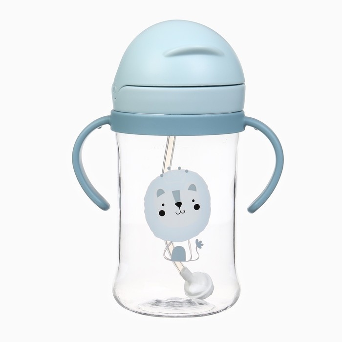 Поильник - непроливайка детский с силиконовой трубочкой и грузиком, от 9 мес., 350 мл., с ручками, цвет голубой, Крошка Я