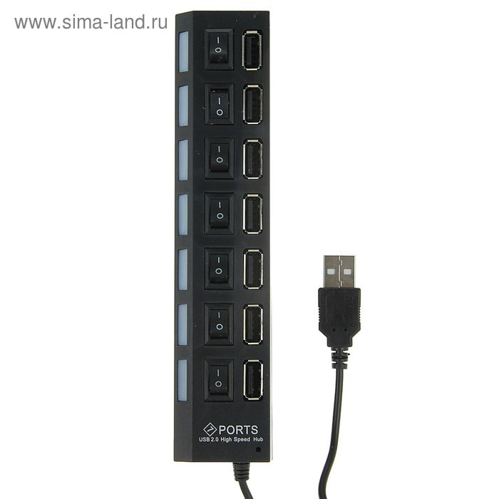 USB-разветвитель Luazon, 7 портов с выключателями, USB 2.0, черный USB-разветвитель Luazon, 7 портов с выключателями, USB 2.0, черный