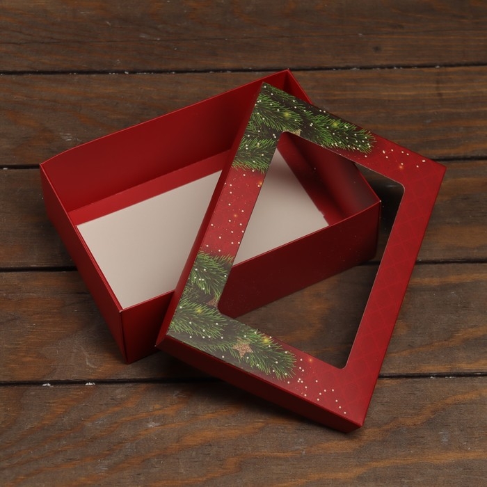 Новый год. Коробка складная, крышка-дно, с окном Новый год. Коробка складная, крышка-дно, с окном "С Новым Годом" 21 х 15 х 7 см