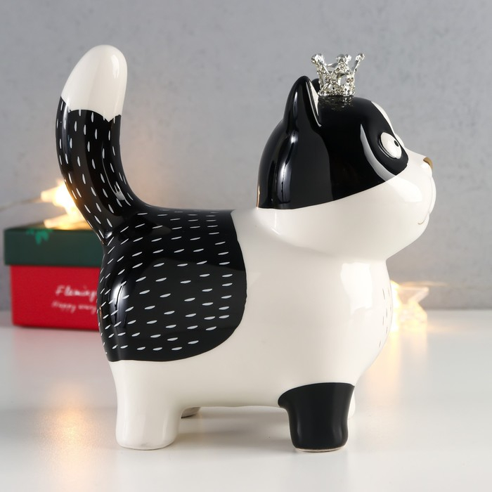 Сувенир керамика Сувенир керамика "Котик в короне" бело-чёрный с золотом 16,3х7,5х15 см