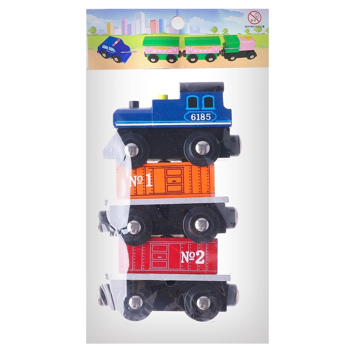 Детская игрушка для ж/д "Паровоз + 2 вагона" 2,5&times;8&times;19 см