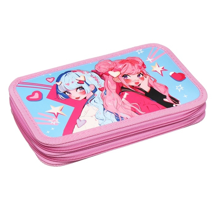 Пенал 2 секции, 125 х 205 х 40 мм, Calligrata 30П26/2  Пенал 2 секции, 125 х 205 х 40 мм, Calligrata 30П26/2 "Аниме подружки", ламинированный картон