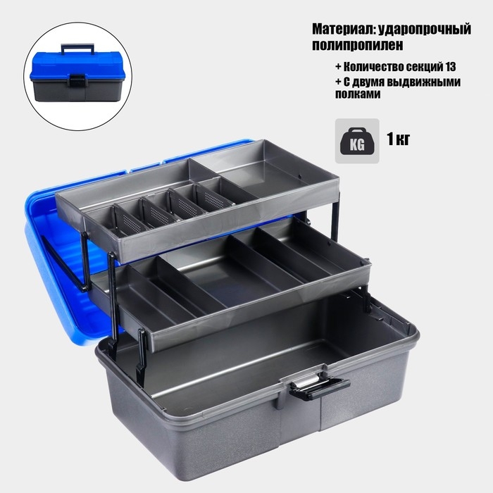 Ящик рыболовный Helios двухполочный, синий (T-HS-FB2-B) Ящик рыболовный Helios двухполочный, синий (T-HS-FB2-B)