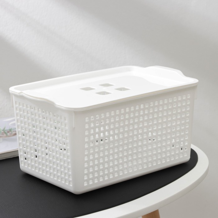 Корзина для хранения с крышкой «Лофт», 5,3 л, цвет белый Корзина для хранения с крышкой «Лофт», 5,3 л, цвет белый