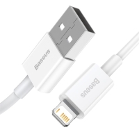 Кабель Baseus, Lightning - USB, 2.4 А, TPE оплётка, 1 м, белый