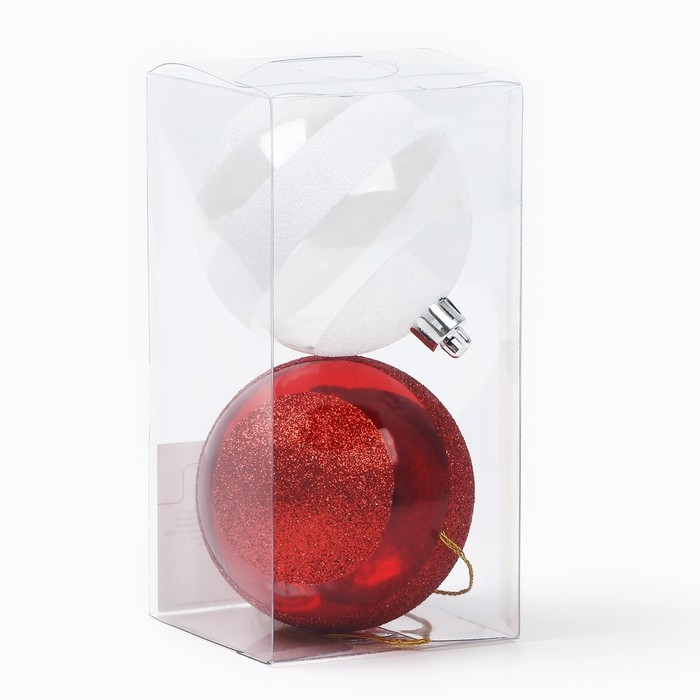 Новогодние шары ёлочные, на Новый год, d=7 см, 2 шт., цвет белый и красный Новогодние шары ёлочные, на Новый год, d=7 см, 2 шт., цвет белый и красный