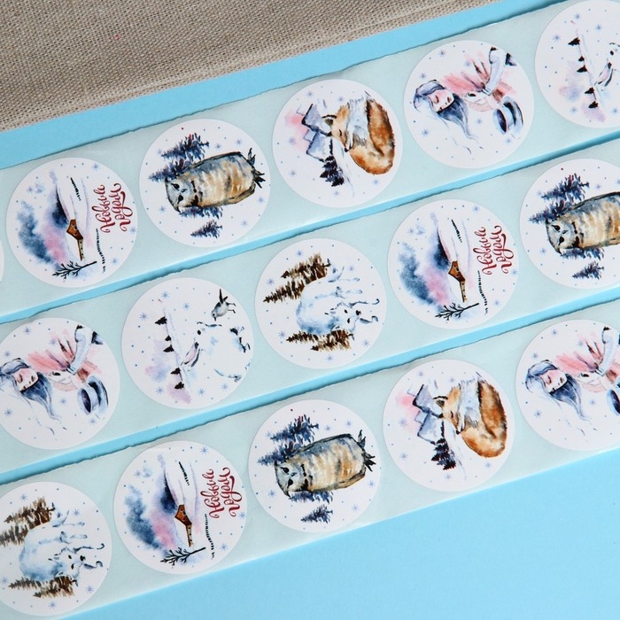 Новый год. Наклейки в рулоне "Новогоднее настроение", 500 шт, 3,8 х 3,8 см