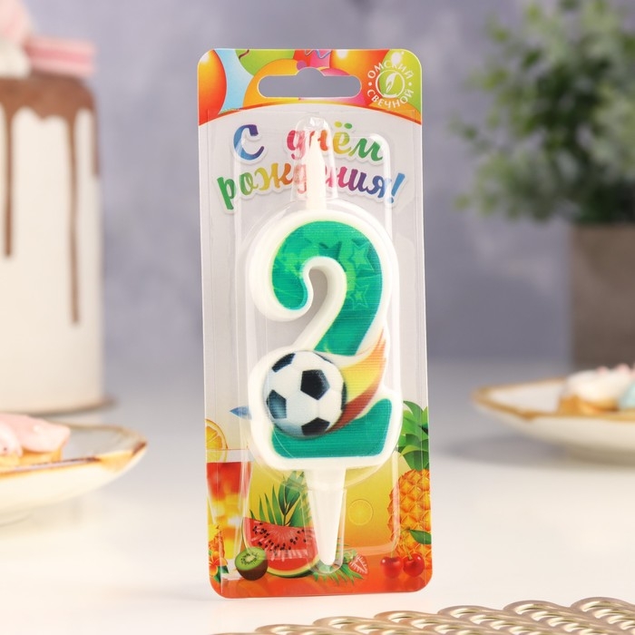 Свеча для торта "Футбольная", 10,2 см, зелёная цифра "2"