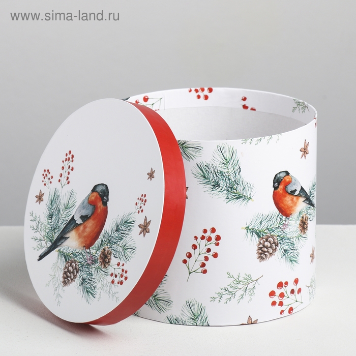 Круглая подарочная коробка «Снегири», 14 х 16 см, Новый год Круглая подарочная коробка «Снегири», 14 х 16 см, Новый год