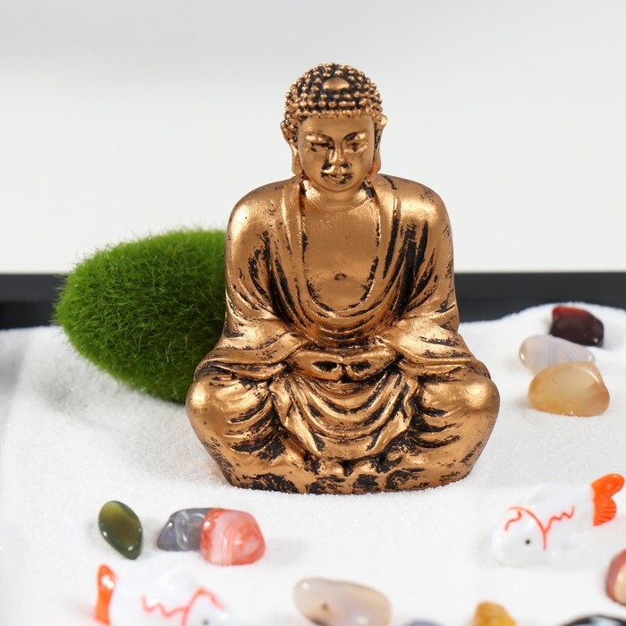 Сад камней Дзен  Сад камней Дзен "Будда и рыбки" белый песок 1,2х21,5х17,5 см