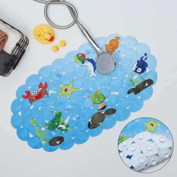 Коврик противоскользящий в ванну на присосках Доляна «Морские игры», 37×65 см Коврик противоскользящий в ванну на присосках Доляна «Морские игры», 37×65 см