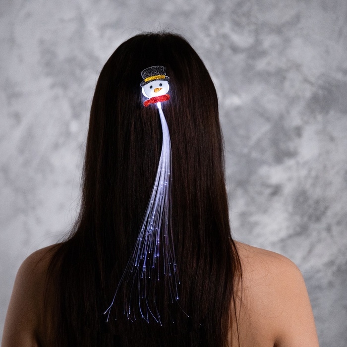Заколка для волос светодиодная  Заколка для волос светодиодная "Снеговик" 33x4 см, 1 LED, батарейки LR1130x2 (в комплекте), свечение белое