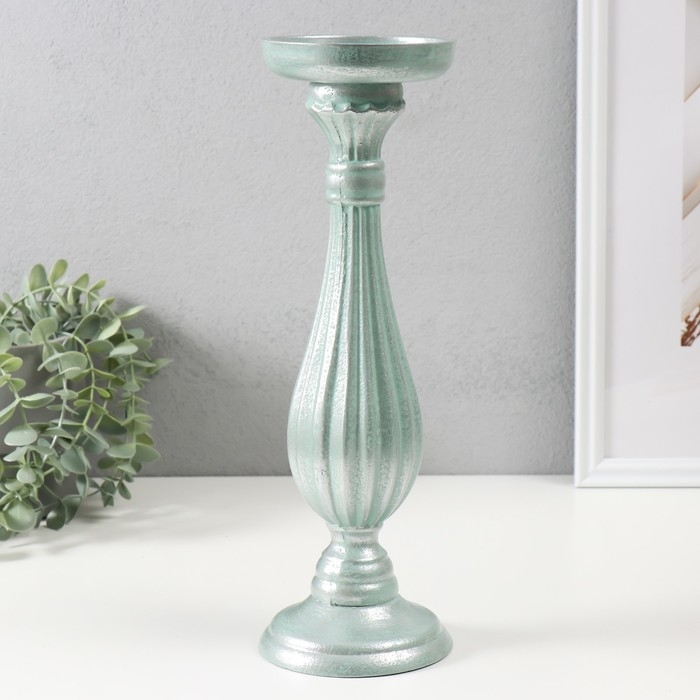 Подсвечник дерево на 1 свечу d=9 см Подсвечник дерево на 1 свечу d=9 см "Фердинанд" мятный с патиной 11х11х33,5 см