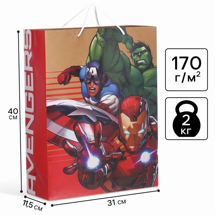 Пакет подарочный крафт, 40х31х11.5 см, Мстители Пакет подарочный крафт, 40х31х11.5 см, Мстители