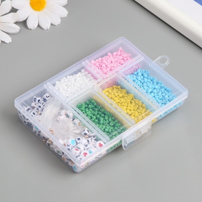 Бисер стекло 8/0 в шкатулке  Бисер стекло 8/0 в шкатулке "Яркий" бусины + нить 0,8 мм 5 м 12х8,4х2,2 см