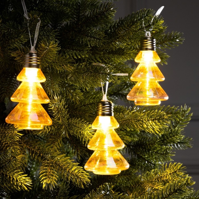 Набор елочных шаров Набор елочных шаров "Елки-конусы", d=10х6 см, 3 LED, 3 шт, батарейки AG13x9 (нет в комплекте), свечение тёплое белое