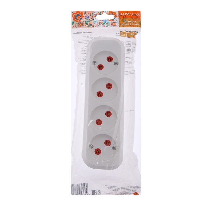 Колодка розеточная TDM Колодка розеточная TDM"Народная" 2П, 4 гнезда, 10А, 250В, без заземления, белая, SQ1806-0419