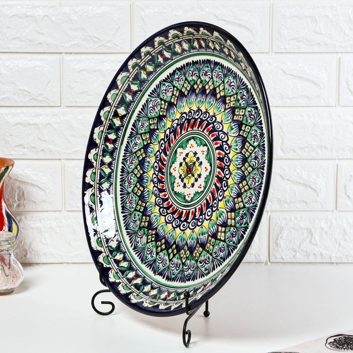 Ляган Риштанская Керамика  Ляган Риштанская Керамика "Узоры", 36 см, синий микс