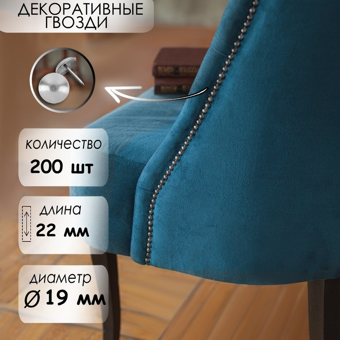 Гвозди ТУНДРА, декоративные, 19х22 мм, хром, 200 шт Гвозди ТУНДРА, декоративные, 19х22 мм, хром, 200 шт