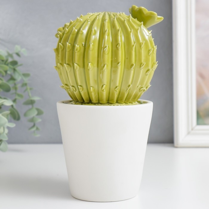 Сувенир керамика  Сувенир керамика "Кактус цветущий в горшке" зелёный 11х12х21 см