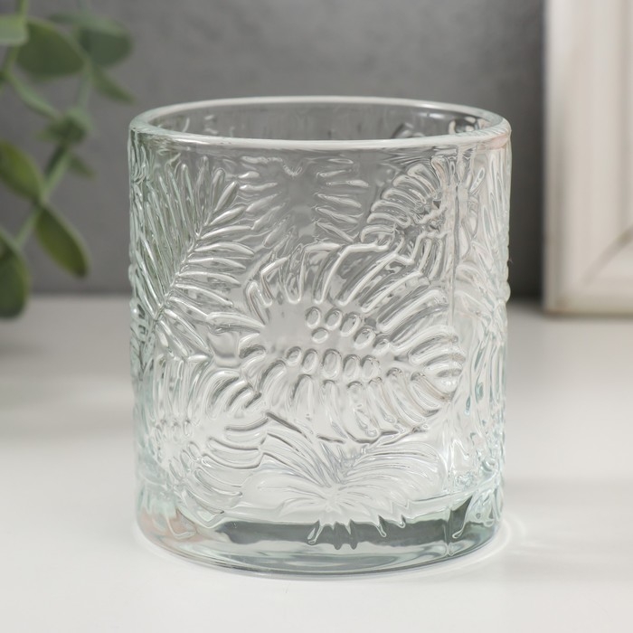 Банка для свечей стекло Банка для свечей стекло "Пальмовые листья" прозрачная 200 мл 7х7х8 см