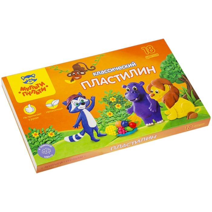 Пластилин 18 цветов 360 г, Мульти-пульти  Пластилин 18 цветов 360 г, Мульти-пульти "Приключения Енота", со стеком, картонная упаковка