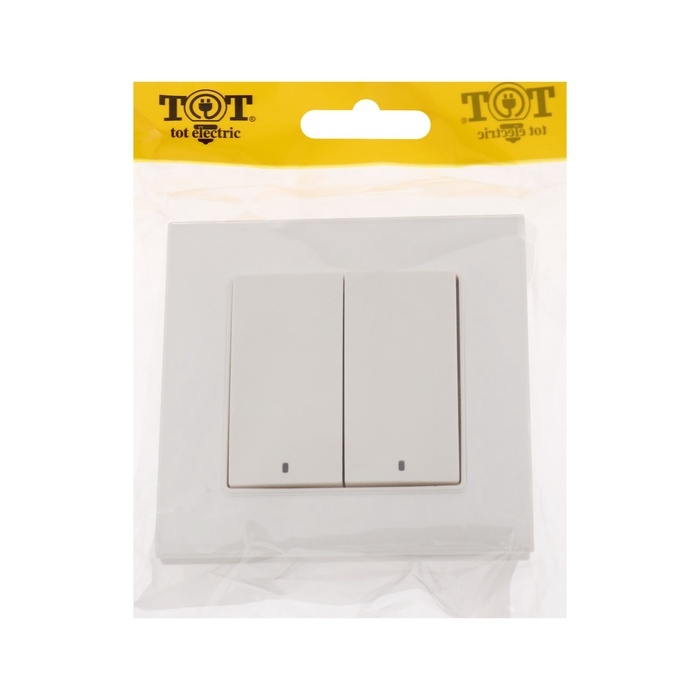 Выключатель TOT Glossy Glass, 10 А, 2 клавиши, с подсветкой, скрытый, стекло, белый