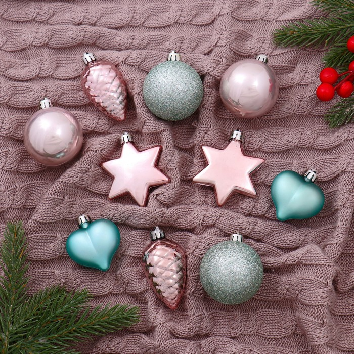 Набор украшений пластик 10 шт Набор украшений пластик 10 шт "Джоан" розово-зелёный