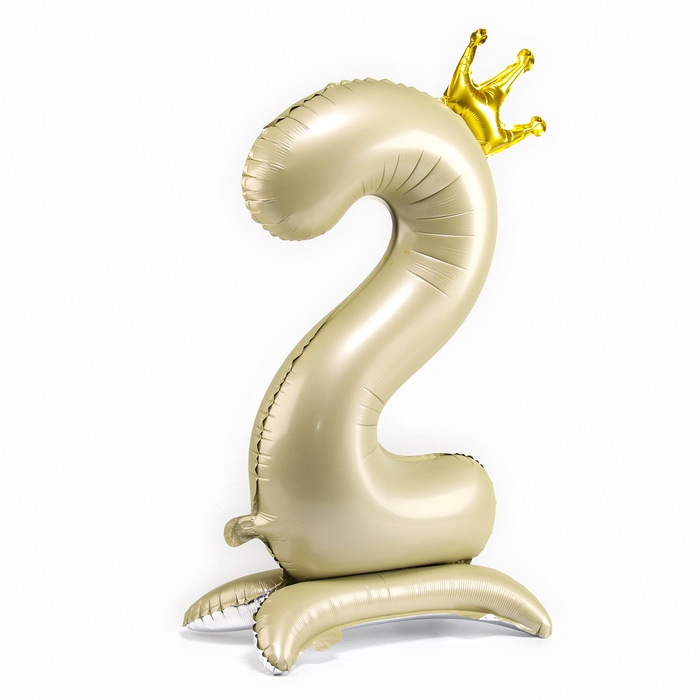 Шар фольгированный 42 Шар фольгированный 42" «Цифра 2 с короной» на подставке, цвет взбитые сливки