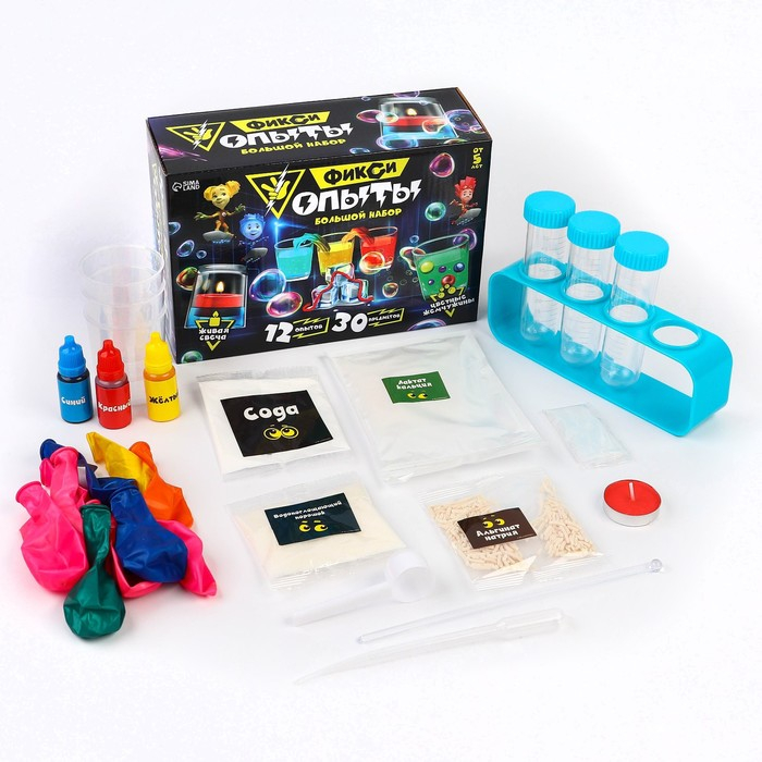 Набор для опытов Фиксики «Фикси опыты. Большой набор», 12 опытов, друзья Набор для опытов Фиксики «Фикси опыты. Большой набор», 12 опытов, друзья