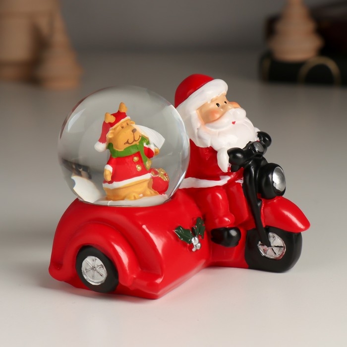 Сувенир полистоун водяной шар Сувенир полистоун водяной шар "Дед Мороз на мотоцикле с коляской" МИКС 7,5х8,2х7 см