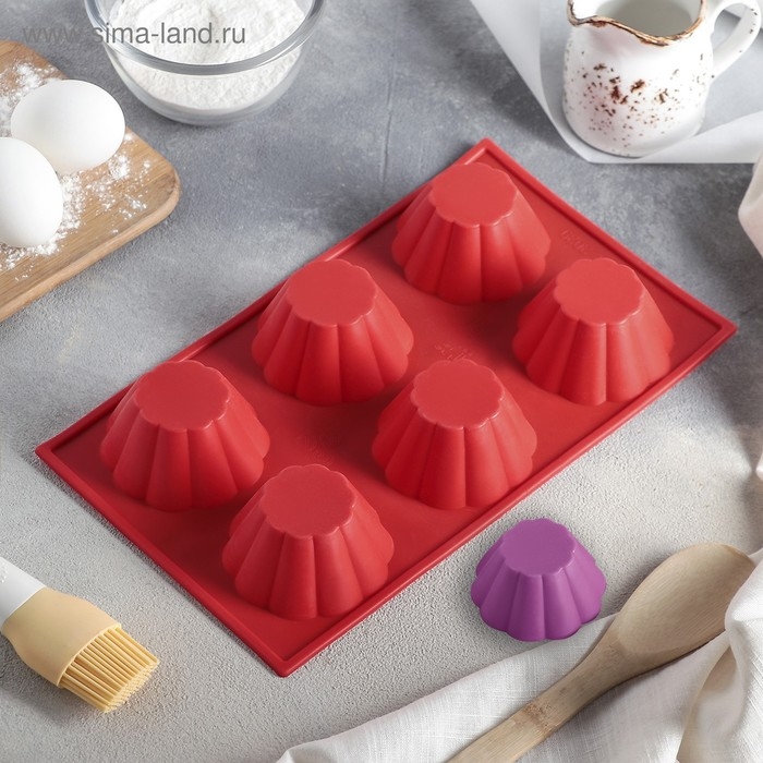 Форма для выпечки Доляна «Сладости. Пудинг», силикон, 29,5×17,5 см, 6 ячеек (7,7×4 см), цвет МИКС Форма для выпечки Доляна «Сладости. Пудинг», силикон, 29,5×17,5 см, 6 ячеек (7,7×4 см), цвет МИКС