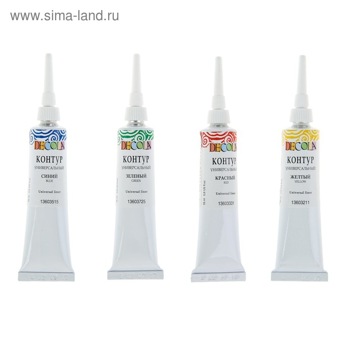 Контур универсальный, набор 4 цвета х 18 мл, ЗХК Decola, синий, зеленый, жёлтый, красный, 13641560 Контур универсальный, набор 4 цвета х 18 мл, ЗХК Decola, синий, зеленый, жёлтый, красный, 13641560