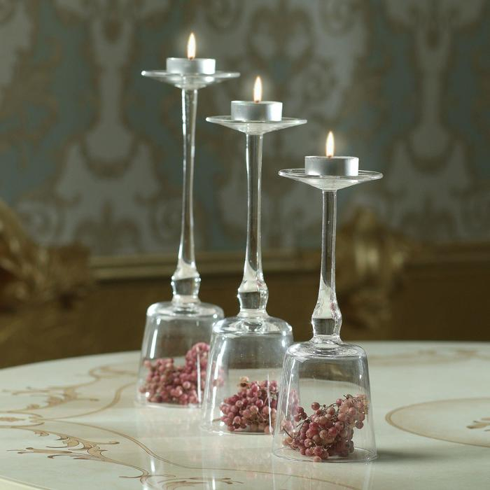 Подсвечник стекло набор 3 шт  Подсвечник стекло набор 3 шт "Романтика свечей" высота 26см, 23 см, 20 см