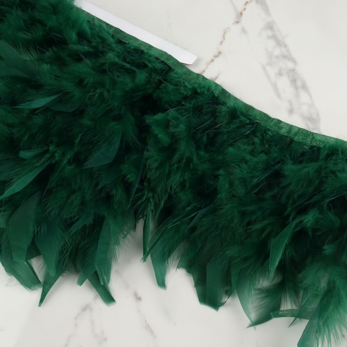 Тесьма с перьями индюка, 13-17 см, 5 ± 0,5 м, цвет изумрудный Тесьма с перьями индюка, 13-17 см, 5 ± 0,5 м, цвет изумрудный