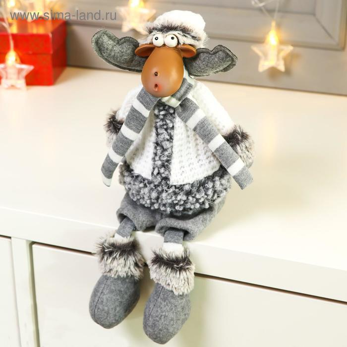 Кукла интерьерная Кукла интерьерная "Лосик в белой шубке и колпаке" 34 см