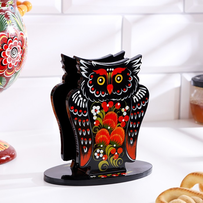 Салфетница «Сова», 10х14 см, хохлома, микс Салфетница «Сова», 10х14 см, хохлома, микс