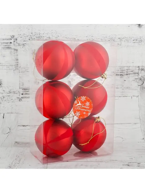 Ёлочные шары &laquo;Бархат&raquo;, новогодние, d=8 см, набор 6 шт., красный