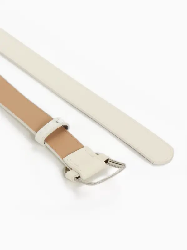 Ремень женский, 110&times;2.7 см, пряжка-затяжка металл, серебристая, белый