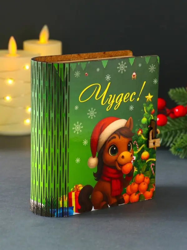 Новогодняя шкатулка-книга "Чудес" 14х12х5 см