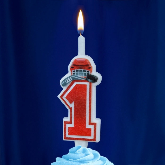 Свеча в торт «Хоккейная», цифра 1, красная
