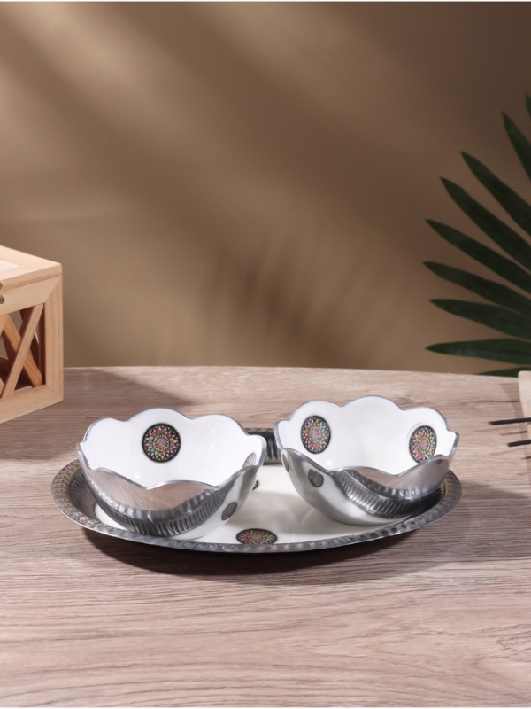 Менажница  Менажница "Винтаж" (набор 2 шт) 10х10х5,5 см, на подносе, алюминий